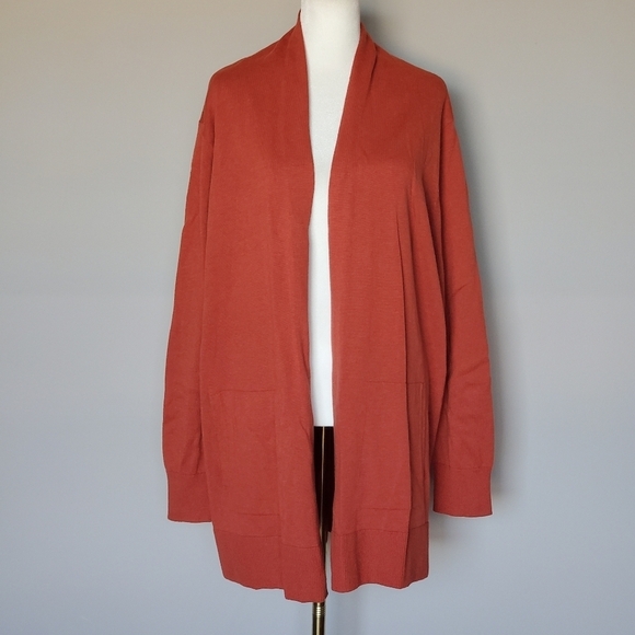 Lands' End Women's Long Sleeve Open Long Cardigan Sweater Rust Plus Size 1X - Picture 2 of 11